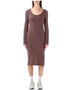 Nike Kleedjes ,Bruin ,Polyester Chill Knit Strakke Lange Mouw Midi Jurk - Paars