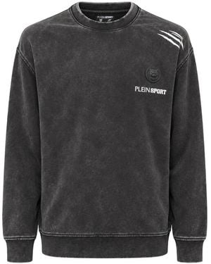 Philipp Plein Fitness ,Zwart ,Washed Fleece Round Neck Sweatshirt - Grijs