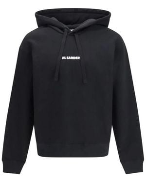 Jil Sander Hoodies & Sweatvesten ,Zwart ,Katoen Cotton Logo-Detail Hoodie - Blauw