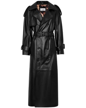 Philipp Plein Leren Lange Trenchcoat - Zwart