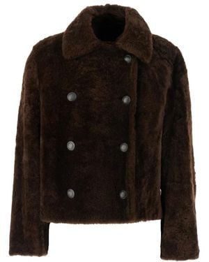 Brunello Cucinelli Jassen ,Bruin ,Cropped Double-Breasted Shearling - Zwart