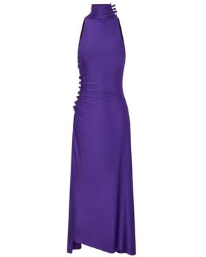 Rabanne Kleedjes ,Paars ,Gedrapeerde Midi-Jurk Met Drukknoopsluiting
