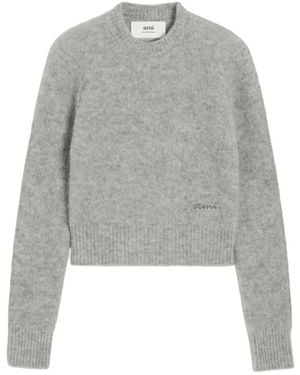 Ami Paris Round-Neck Knitwear - Grigio
