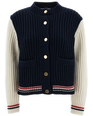 Thom Browne Truien & Vesten ,Blauw ,Kasjmier Grofgebreid Kasjmier Vest