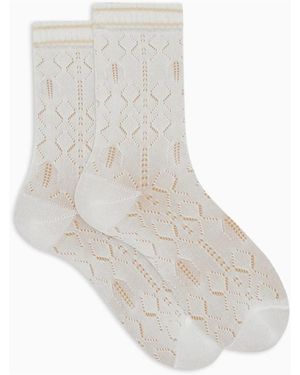 Gallo Weiße Kurze Baumwoll-Lochsöckchen Für Damen Mit Argyle-Muster - Grau