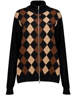 Miu Miu Truien & Vesten ,Veelkleurig ,Kasjmier Checked Cashmere Cardigan - Zwart