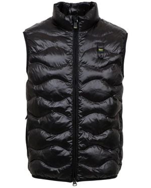 Blauer Karo Muster Wasserabweisende Jacke - Schwarz