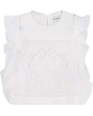 Self-Portrait Ramie Lace Frill Top - Wit