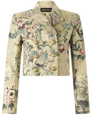 Roberto Cavalli Jassen ,Veelkleurig ,Katoen Cropped Jacket Met Oriëntaalse Vogelprint - Groen