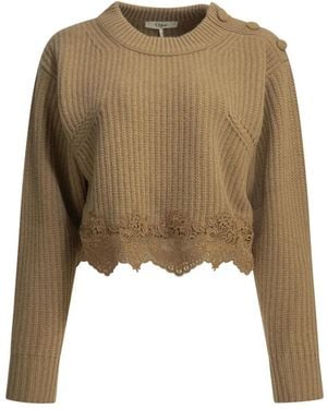 Chloé Round-Neck Knitwear - Verde