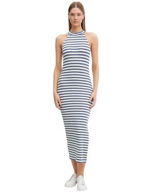 EA7 Strickkleid Aus Geripptem Stretch-Viskose - Blau