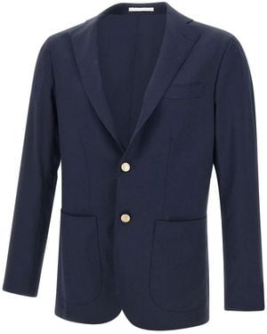 Barba Napoli Jassen ,Blauw ,Wol Blauwe Wollen Blazer Met Juwelen Knopen