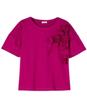 Oltre Tops ,Paars ,Katoen T-Shirt Met Bloemapplicaties