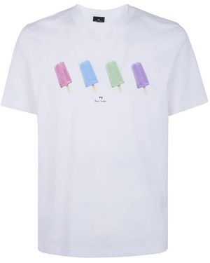 Paul Smith Tops ,Wit ,Katoen Popsicle Grafische Print T-Shirt