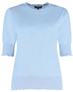 Bloomings Scalloped Crew Neck Pullover Slk14-8905 - Blauw