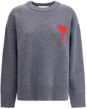Ami Paris De Coeur Sweater Met Jacquard Logo - Grijs