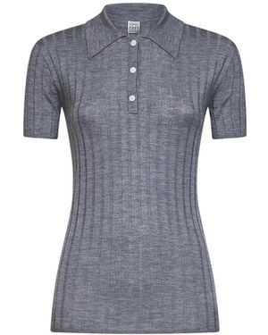TOTEME Ribbed Cashmere Silk Polo - Blauw
