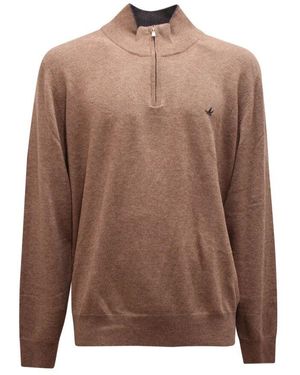 Brooksfield Halbzip Wollpullover - Braun