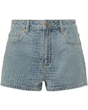 Self-Portrait Croc Effect Denim Shorts - Blauw