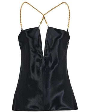 Ferragamo Tops ,Zwart ,Zijden Haltertop Met Kettingdetail - Blauw