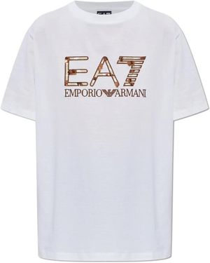 EA7 T-Shirt Met Glinsterende Pailletten - Wit