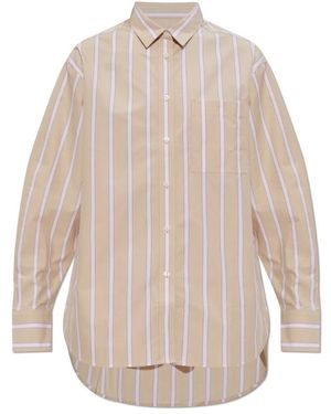 Lacoste Overhemden ,Katoen Shirt Met Streepjespatroon - Naturel