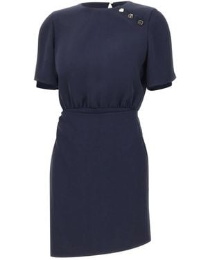 Liu Jo Kleedjes ,Blauw ,Polyester Korte Jurk Met Gouden Knopen