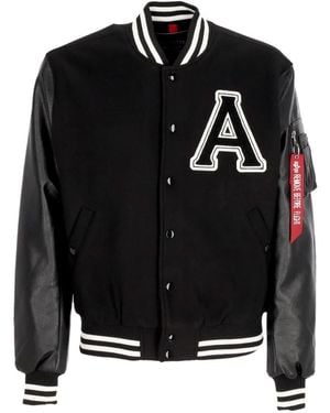 Alpha Industries Schwarze College-Jacke Mit Ärmeln Aus Kunstleder