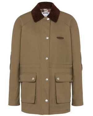 Moschino Khaki Grüner Mantel Mit Cordkragen