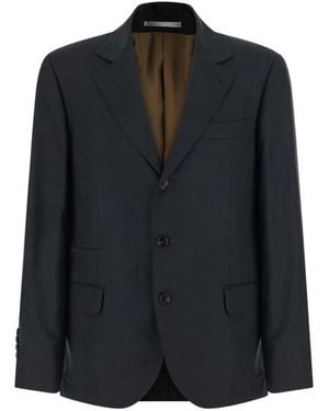Brunello Cucinelli Jassen ,Grijs ,Wol Visgraat Blazer Van Scheerwol - Zwart