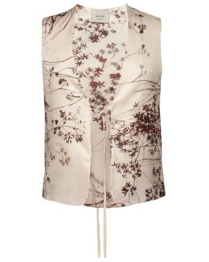 Alysi Oriental Print Silk Gilet - Naturel