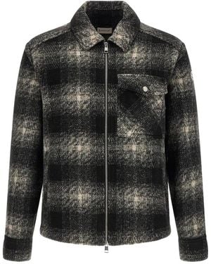 Moncler Overshirt Mit Karomuster Und Durchgehendem Reißverschluss - Schwarz