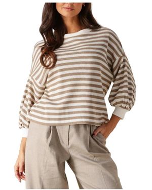 Summum Jersey Sweater Waffle Lurex Stripe - Braun