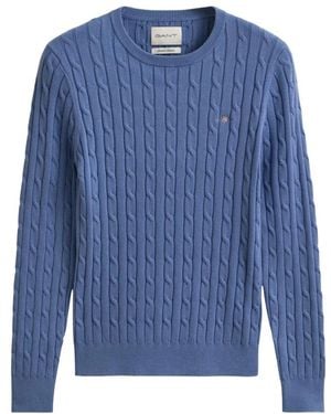 GANT Truien & Vesten ,Blauw ,Katoen Stretch Cotton Cable Knit Crew Neck Sweater