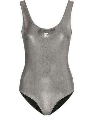 Dolce & Gabbana Foiled-Effect Racer Swimsuit - Grey
