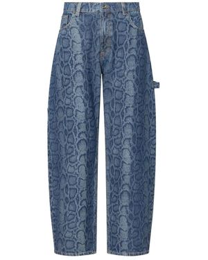 Liu Jo Python-Print Denim Worker Jeans - Blauw