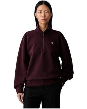 Lacoste Hoodies & Sweatvesten ,Rood ,Katoen Zip-Up Piqué Sweatshirt - Zwart