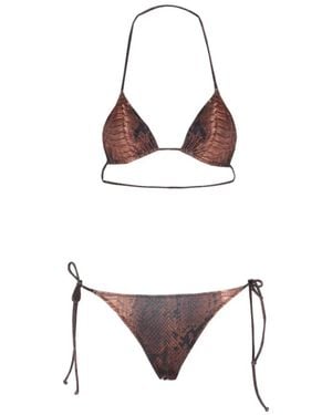 Jean Paul Gaultier Badmode ,Bruin ,Tweed Printed Python Bikini Set - Wit