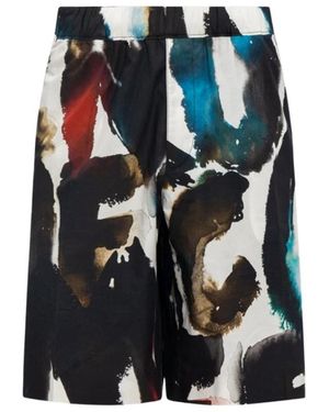McQueen Korte Broeken ,Veelkleurig ,Katoen Watercolour Graffiti Print Poplin Shorts - Blauw