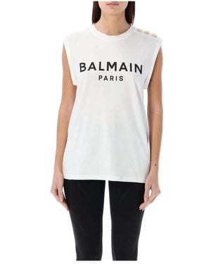 Balmain Printed Tank Top - White