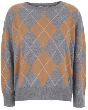 SOLOCASCMIR Rundhals-Pullover Mit Rautenmuster - Grau