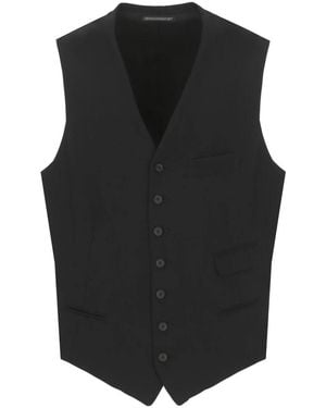 Yohji Yamamoto Wollen Gabardine Vest Met 7 Knopen - Zwart