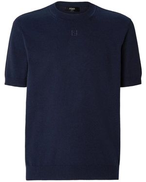 Fendi Truien & Vesten ,Blauw ,Katoen Trui Met Ronde Hals
