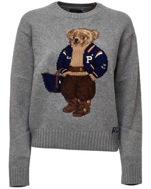 Polo Ralph Lauren Truien & Vesten ,Grijs ,Wol Trui Van Wol En Kasjmier Met Beer