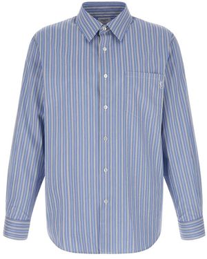 Saint Laurent Gestreepte Katoenen Poplin Overhemd - Blauw