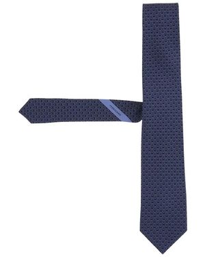 Ferragamo Gancini Monogram Print Zijden Stropdas - Blauw