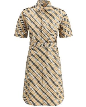 Burberry Kariertes Hemdkleid Mit Verstellbarem Gürtel - Natur