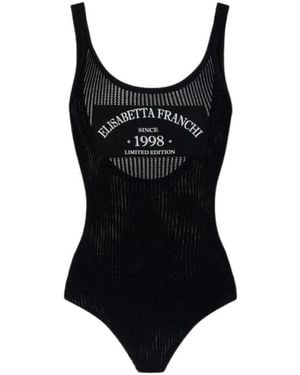 Elisabetta Franchi Tops ,Zwart ,Polyester Ribgebreide Bodysuit