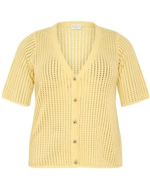 Kaffe V-Ausschnitt-Strickjacke Mit Knopfdetail - Gelb