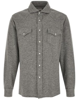 Brunello Cucinelli Overhemden ,Grijs ,Katoen Carré Shirt